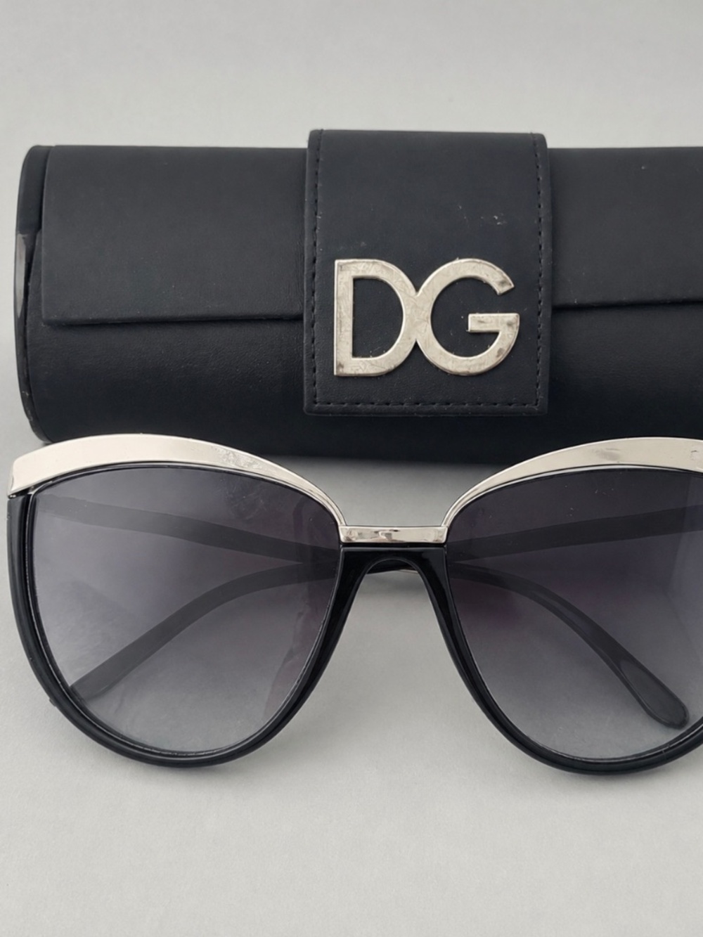 Dolce & Gabbana DG2096 Cat Eye Sunglasses Black Silver Gradient With Case